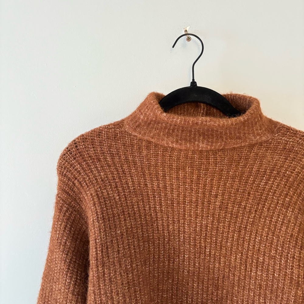 Sezane Micky Jumper Wool Sweater Pullover Balloon Sleeves Rib Knitting Hazelnut - Picture 7 of 8